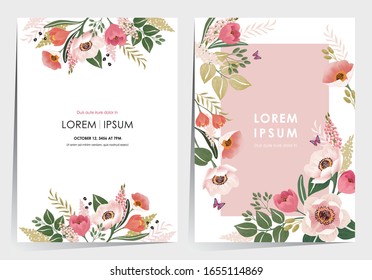 Vector illustration of a beatiful floral frame set for Wedding, anniversary, birthday and party. Design for banner, poster, card, invitation and scrapbook 
