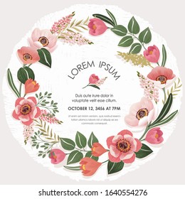 Vector illustration of a beatiful floral wreat in spring for Wedding, anniversary, birthday and party. Design for banner, poster, card, invitation and scrapbook
