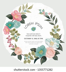  Vector illustration of a beatiful floral wreath in spring for Wedding, anniversary, birthday and party. Design for banner, poster, card, invitation and scrapbook 