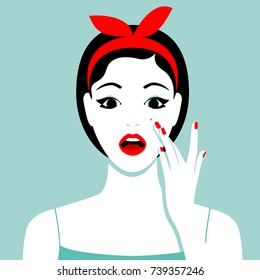 Vector illustration of beatiful frightened girl with pimple on her cheek