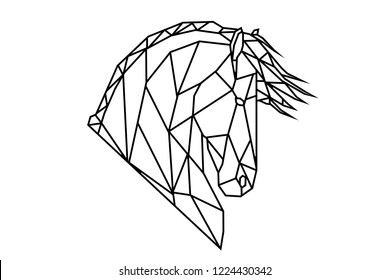 Vector illustration of beatiful horse designed in polygone geometric style. Ready template for laser cutting