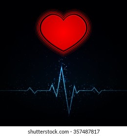 Vector illustration of a beating heart and cardiogram