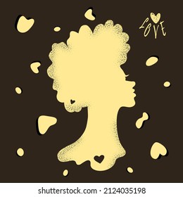 Vector illustration of beautifu Woman head silhouette, face profile. Beauty salon or hair product logo design. Self care concept and body positive concept. Postcard to Valentine's Day or Women's Day