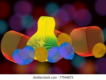 Vector illustration of beautiful abstract fruits on dark, blurry background