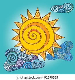 Vector illustration, beautiful abstract sunrise, card concept.