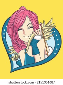 Vector Illustration of beautiful angel anime style