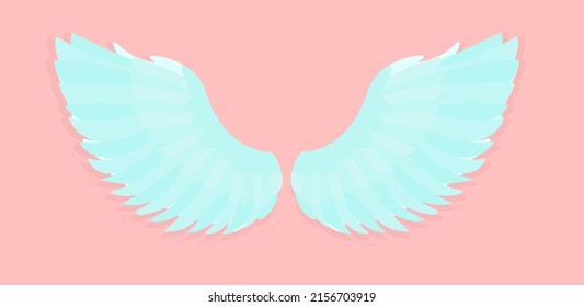 Vector illustration of beautiful angel wings isolated on pink background. Angel wings for greeting cards. Spirituality and freedom concept.