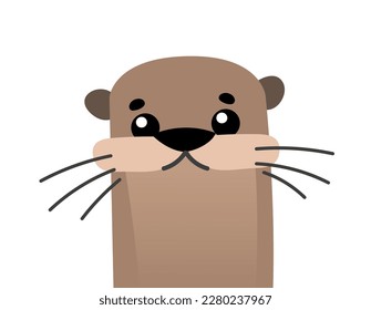 Vector illustration of beautiful animal otter head portrait on white color background. Flat style design of otter muzzle with mustache for web, banner, poster, print, card, sticker