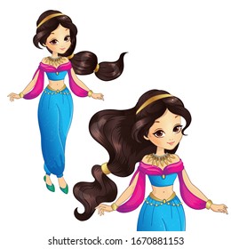 Vector illustration of beautiful arabian princess from fairy tale about Aladdin