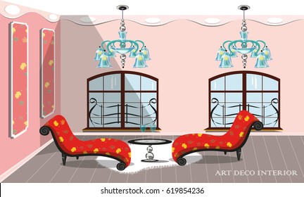 vector illustration with a beautiful art deco interior