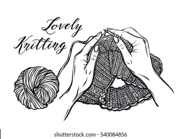 Vector illustration. Beautiful art knitting hat. Handmade, prints on T-shirts, tattoos, coloring for children and adults,postcard