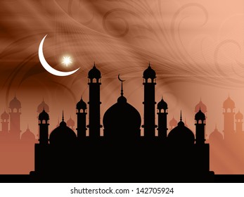 vector illustration of beautiful artistic background with mosque for ramadan and eid.