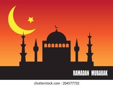 vector illustration of beautiful artistic background with mosque for ramadan and eid