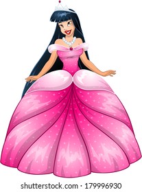 Vector illustration of a beautiful asian princess in pink dress. 