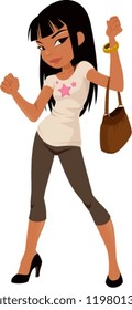 Vector illustration of a beautiful asian woman wearing a summer outfit.