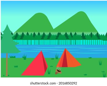 vector illustration of the beautiful atmosphere of summer camping