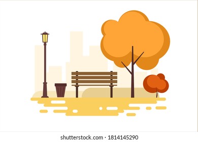 Vector illustration of a beautiful autumn city Park with a city background