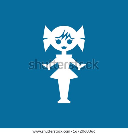 Vector illustration of a beautiful baby doll. Silhouette of a cute toy girl with bows and eyelashes.