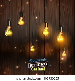 Vector illustration of beautiful background with handmade lighting garland for Patio, Wedding, Party, Christmas Light, Party Lights and Decoration. Useful for postcards, posters, prints, invitations.