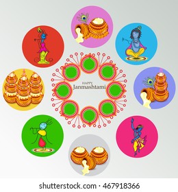 Vector illustration of a beautiful background for Happy Krishna Janmashtami.