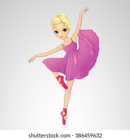 Vector illustration of beautiful ballerina dancing in purple dress