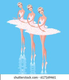 vector illustration with a beautiful ballerinas dancing a classic ballet 