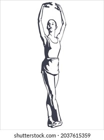 Vector illustration of beautiful ballet dancer in Vintage style isolated on white background.