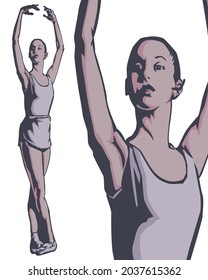 Vector illustration of beautiful ballet dancer in Vintage style isolated on white background.