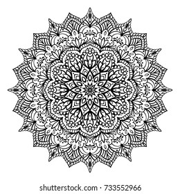 vector illustration of beautiful big mandala, isolated design object, black outlines