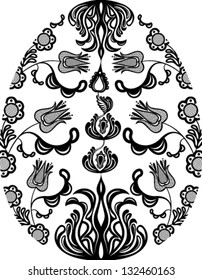 Vector illustration of beautiful black folk floral Easter egg.