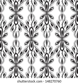 Vector illustration of beautiful black seamless floral pattern on white background