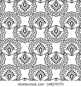 Vector illustration of beautiful black seamless floral pattern on white background