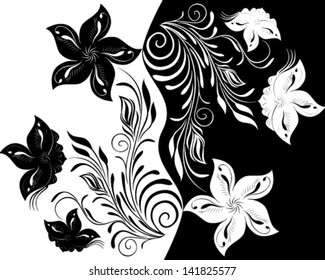 Vector illustration of beautiful black and white floral pattern.