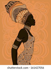 Vector illustration Beautiful black woman. African American (profile view) 