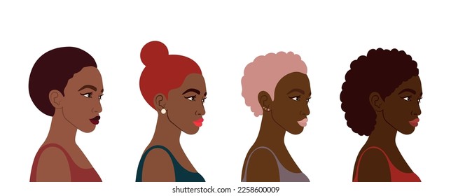 Vector illustration of beautiful black women. African American pretty girls.
