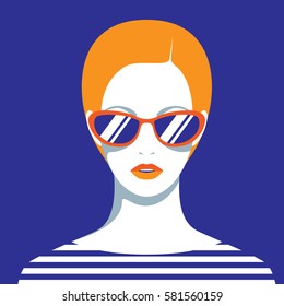 Vector illustration of beautiful blonde girl with glasses