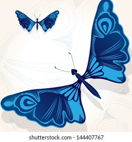Vector illustration of beautiful blue butterfly.
