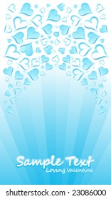 Vector illustration of a beautiful blue love card full of hearts and space for custom elements.