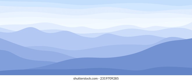 Vektorgrafik der schönen blauen Berglandschaft. Panoramalandschaft mit Bergen Silhouetten und blauem Himmel. Horizontaler Banner oder Hintergrund.
