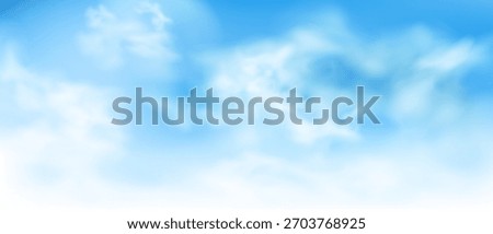 Vector illustration of a beautiful blue sky with realistic clouds. Captivating panoramic view with soft and natural cloud formations, perfect for backgrounds, web, and design projects.