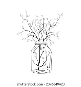 Vector illustration with beautiful branches of a plant. Glassware and branches with leaves. Fashionable compositions for printing on clothes and interior decoration.