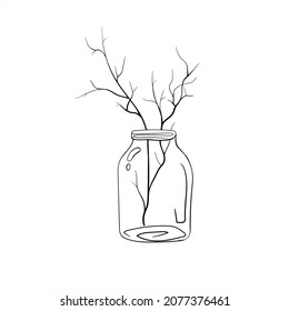 Vector illustration with beautiful branches of a tree or bush. Glassware and branches without leaves. Fashionable compositions for printing on clothes and interior decoration.