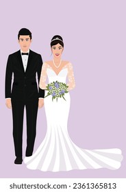 Vector illustration of beautiful bride and groom.