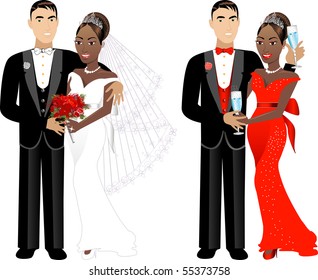 Vector Illustration. A beautiful bride and groom on their wedding day. Wedding Couple 1.