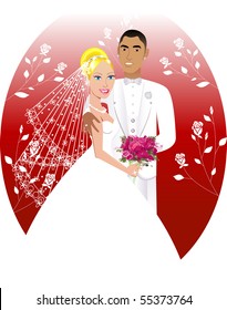 Vector Illustration. A beautiful bride and groom on their wedding day. Wedding Couple 6.