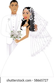 Vector Illustration. A beautiful bride and groom on their wedding day. Wedding Couple 5.