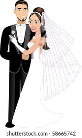 Vector Illustration. A beautiful bride and groom on their wedding day. Wedding Couple 1.