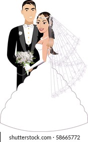 Vector Illustration. A beautiful bride and groom on their wedding day. Wedding Couple 1.