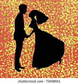 Vector illustration of beautiful bride and groom on the funky background. Ideal for wedding invitation.