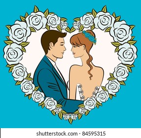 Vector Illustration of beautiful bride and groom